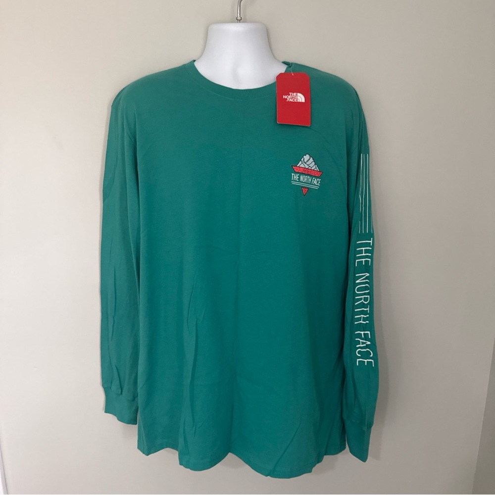 The North Face Porcelain Green Script Mens NWT Long Sleeve Tee - XL